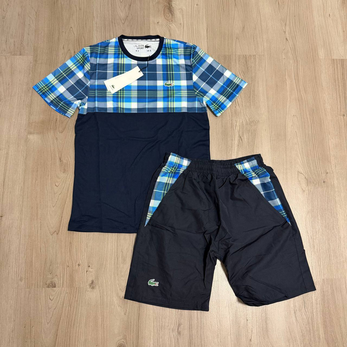 CONJUNTO CORTO LACOSTE AZUL CUADRADOS